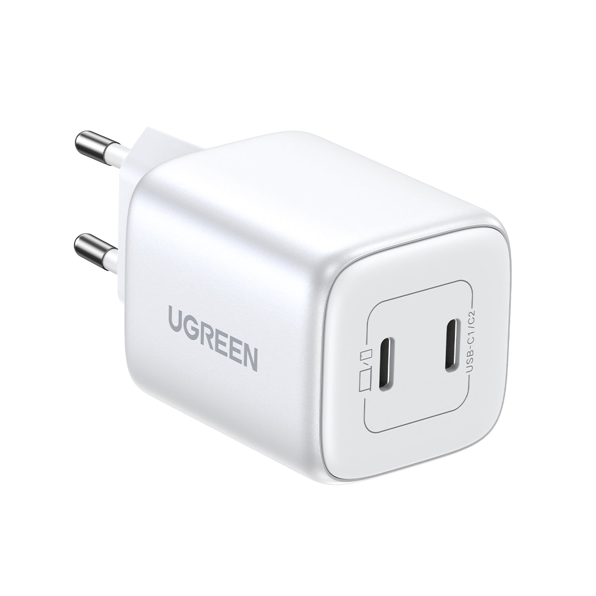 Carregador Rápido GaN 2 x USB-C 45W QC PD Ugreen CD294 - branco