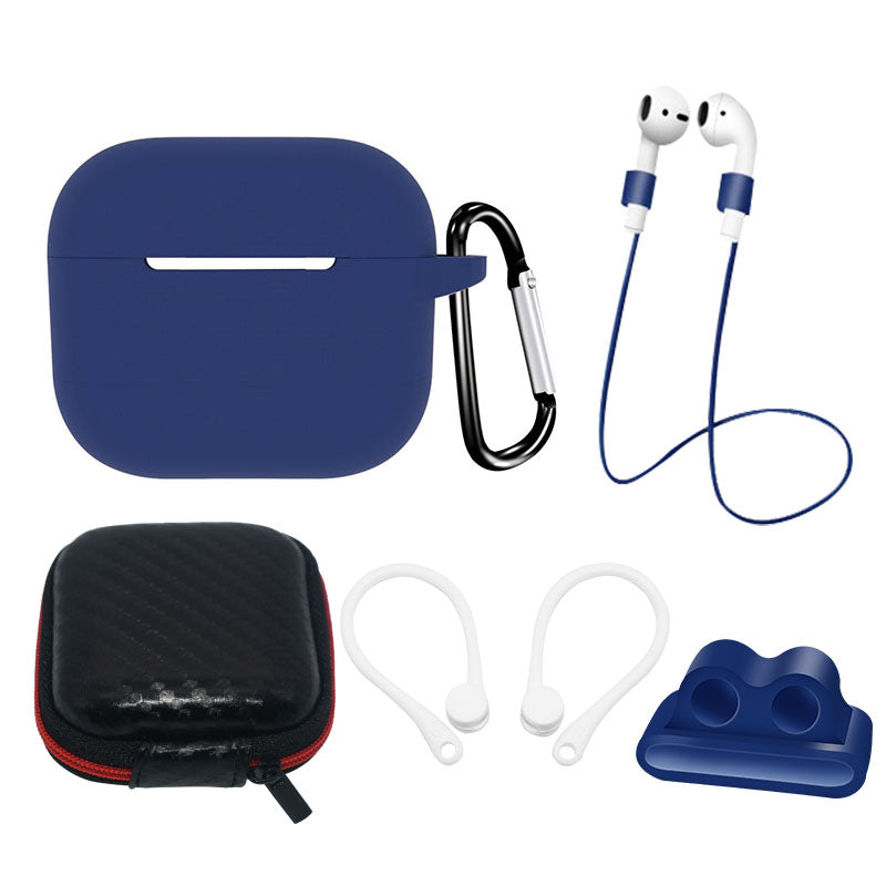 Kit de capa de silicone para AirPods 3 + estojo / gancho de orelha / alça de pescoço / suporte para pulseira de relógio / mosquetão - azul