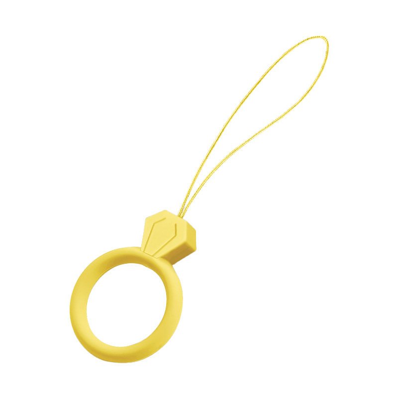 Cordão de silicone para telefone com pingente de anel de diamante amarelo para o dedo