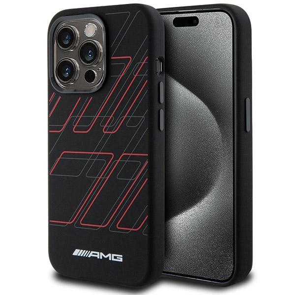 Capa AMG de Silicone com Padrão de Losangos Grandes MagSafe para iPhone 15 Pro - preta