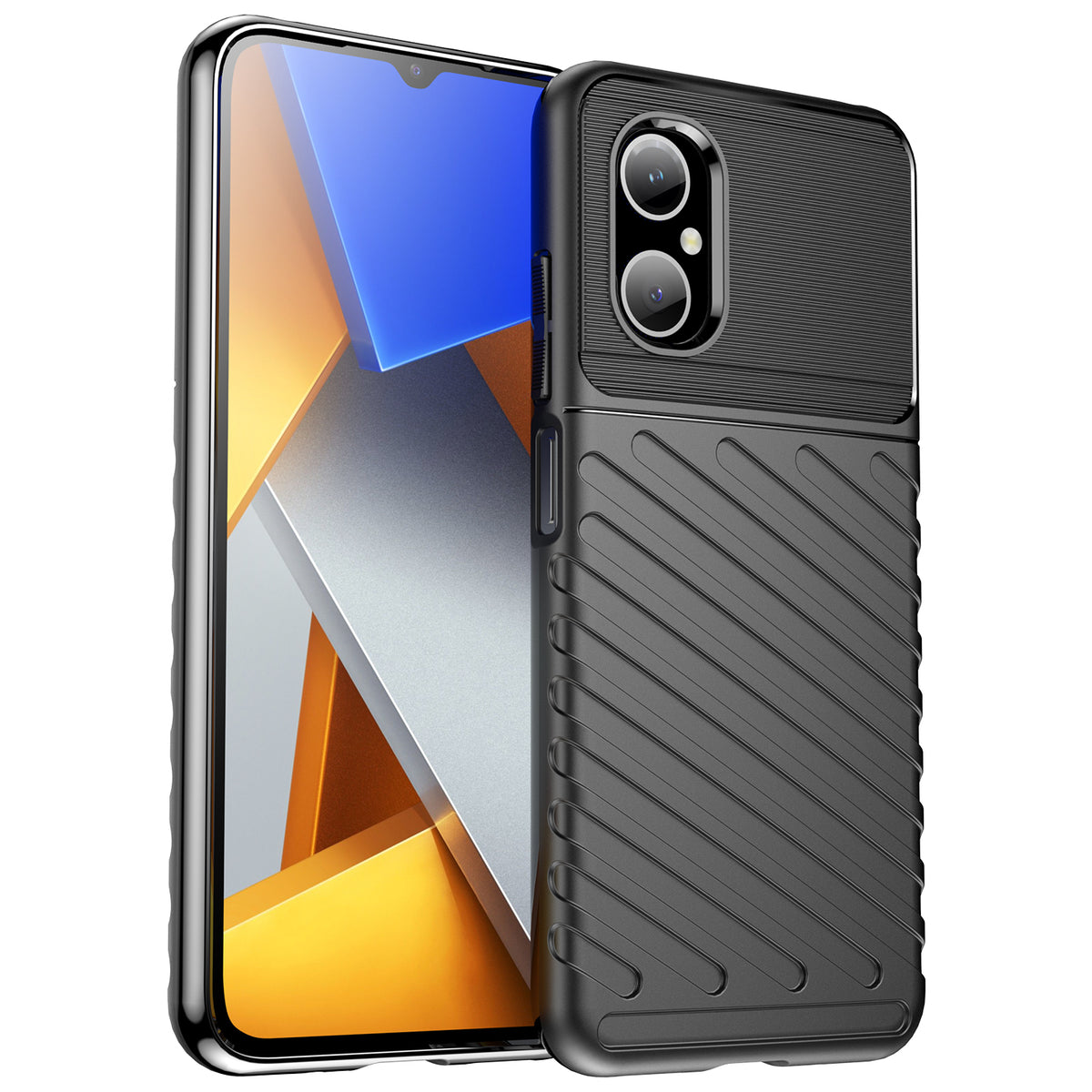 Capa Thunder Case para Xiaomi Poco M4 5G, capa protetora de silicone resistente na cor preta.