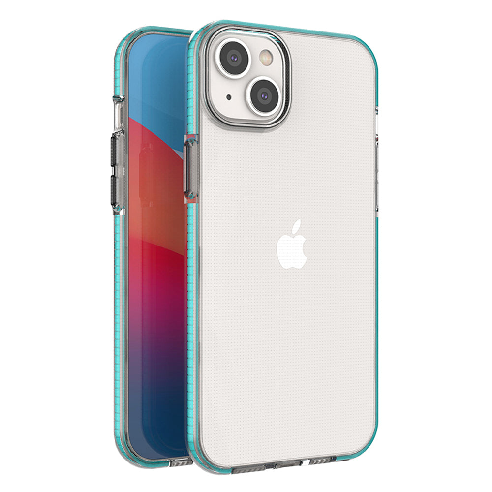 Capa de silicone Spring Case para iPhone 14 Plus com moldura azul claro.