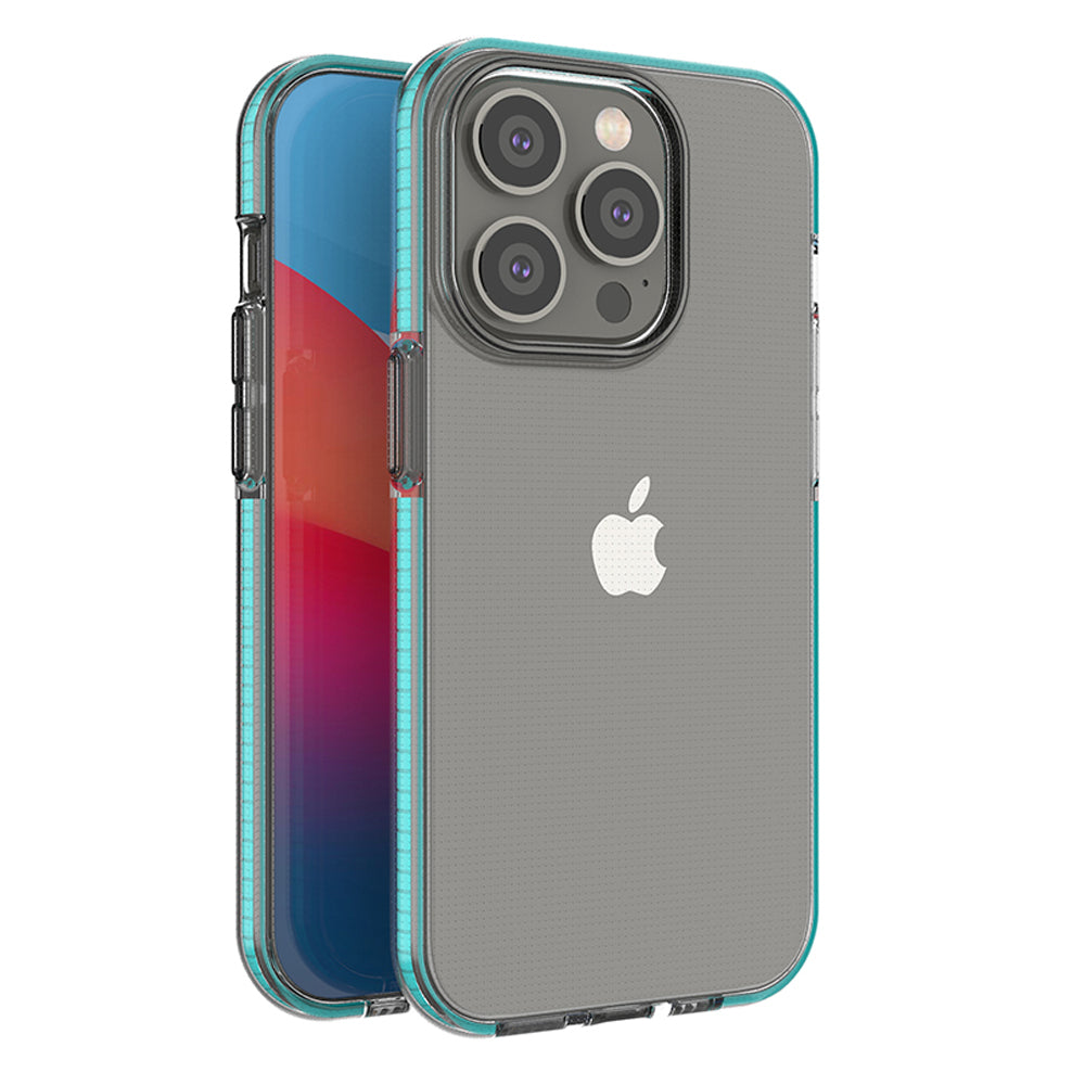Caso de Primavera capa de silicone para iPhone 14 Pro com moldura azul claro