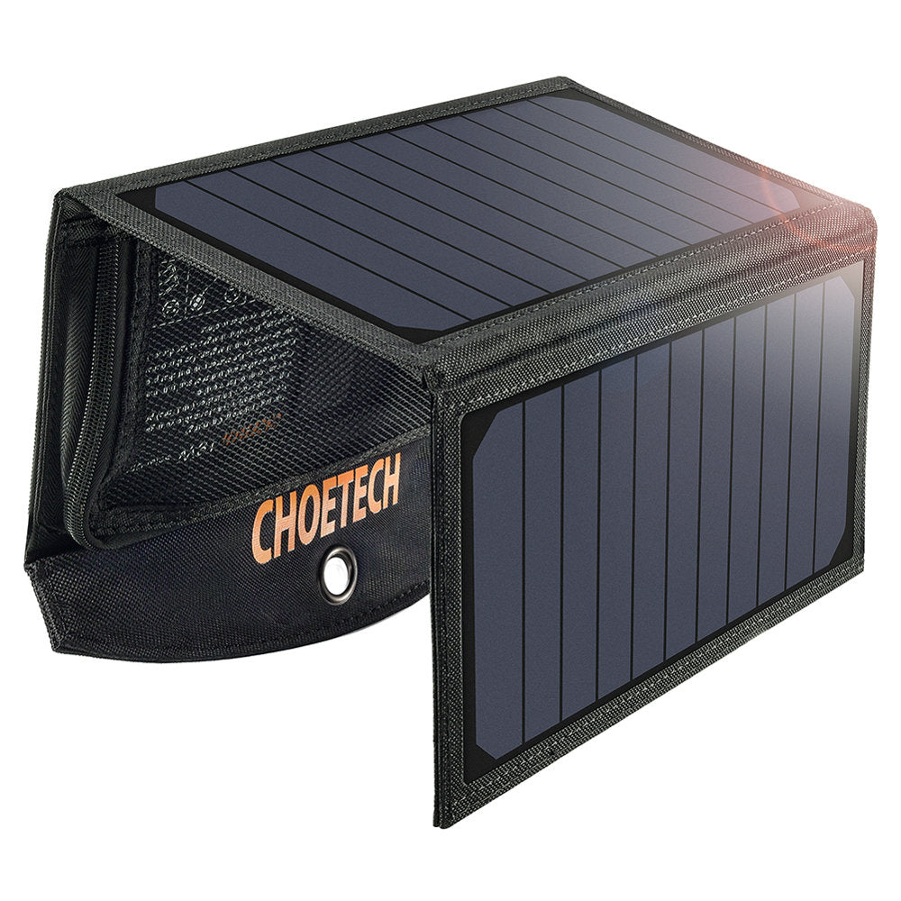 Carregador solar USB dobrável Choetech, carregador solar de 19W com 2x USB, preto (SC001)