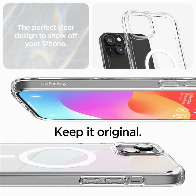 Capa Spigen Crystal Hybrid MagSafe para iPhone 15 - transparente e branca