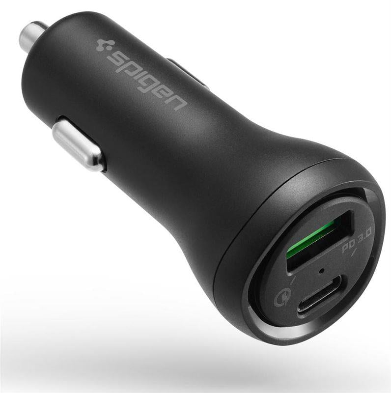 Carregador de carro Spigen SteadiBoost F31QC USB-A USB-C PD 27W / QC 3.0 - preto