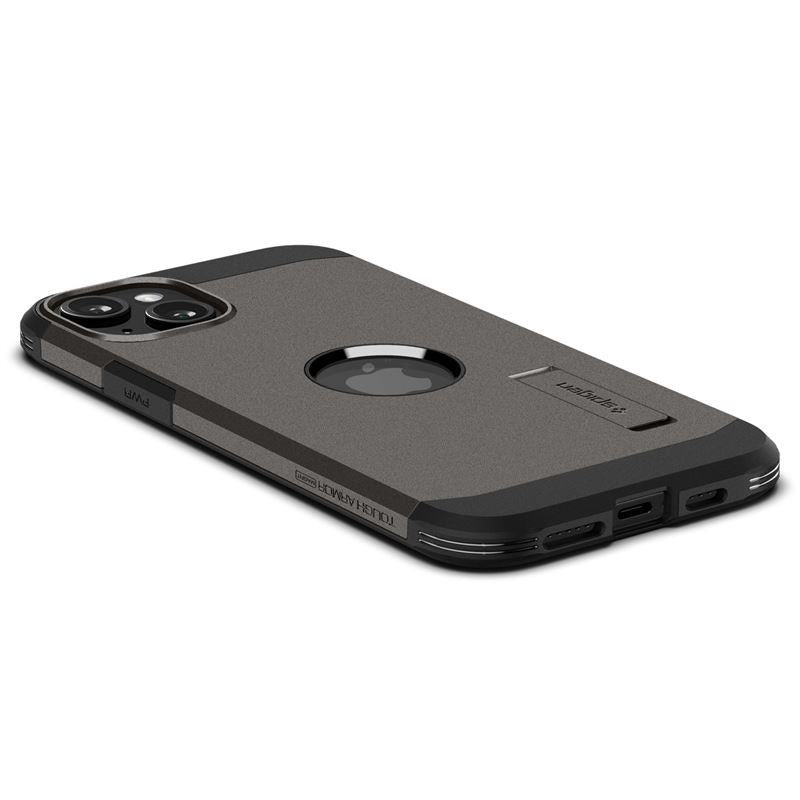 Capa Spigen Tough Armor MagSafe com suporte para iPhone 15 Plus - cinza metálico