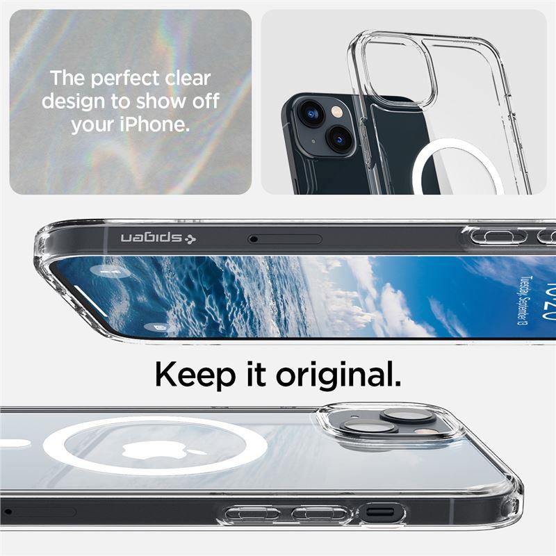 Capa Spigen Ultra Hybrid Mag com MagSafe para iPhone 14 Plus - transparente e branca