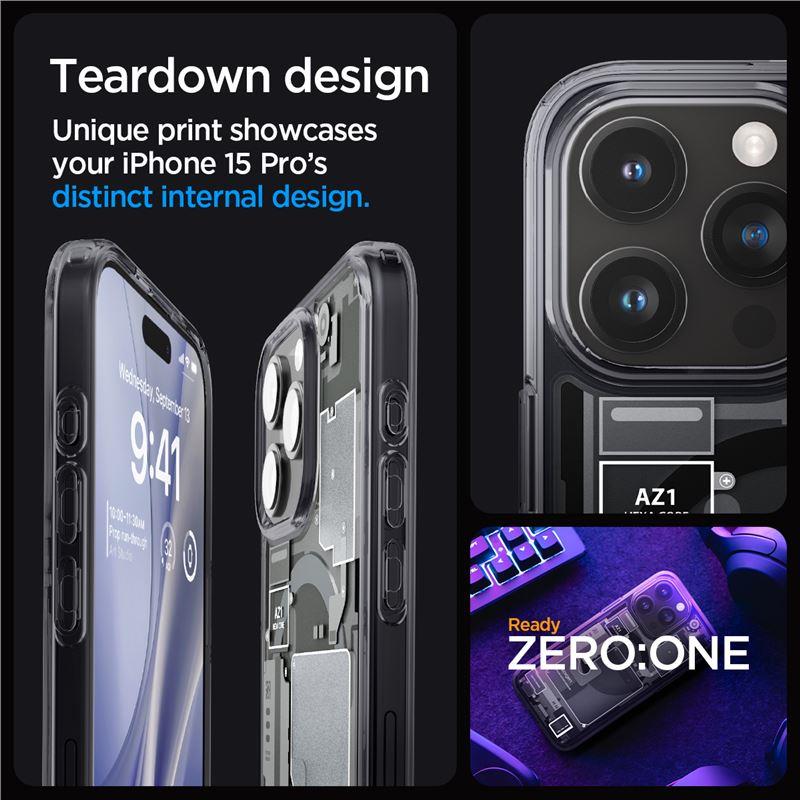 Capa Spigen Ultra Hybrid Mag com MagSafe para iPhone 15 Pro - cinza escuro (padrão Zero One)