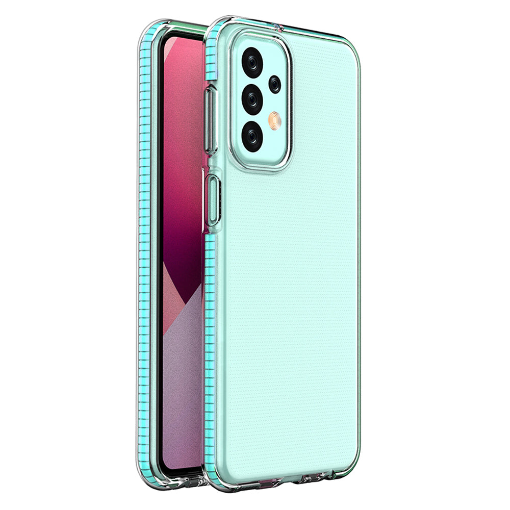 Capa de silicone Spring Case para Samsung Galaxy A23 com moldura azul claro.