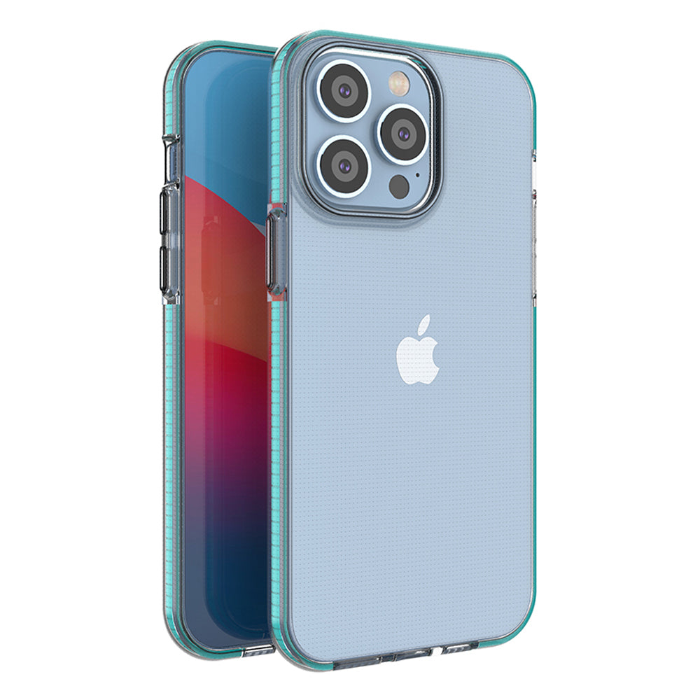 Caso de Primavera etui iPhone 14 Pro Max capa de silicone com moldura azul claro