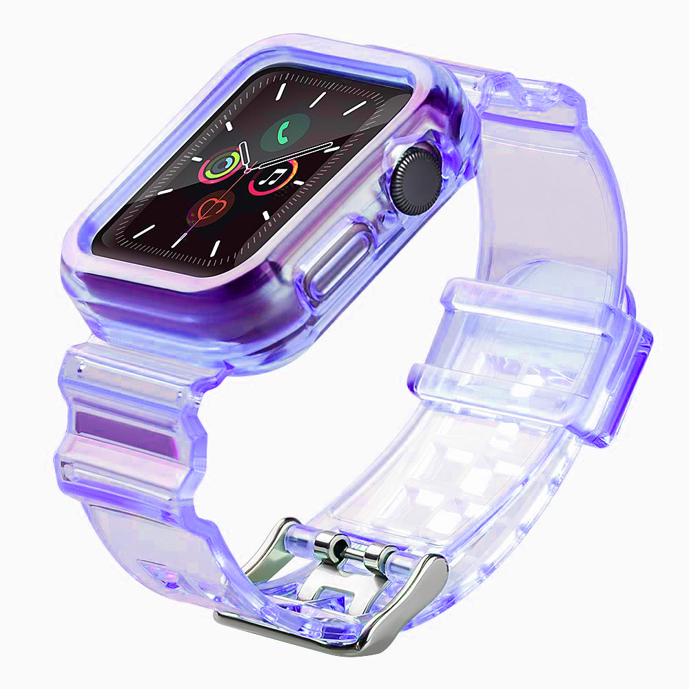 Conjunto de Tiras de Luz em Silicone, pulseira, bracelete, estojo para relógio Watch 6 44mm / Watch 5 44mm / Watch 4 44mm / Watch SE 44mm na cor roxa.