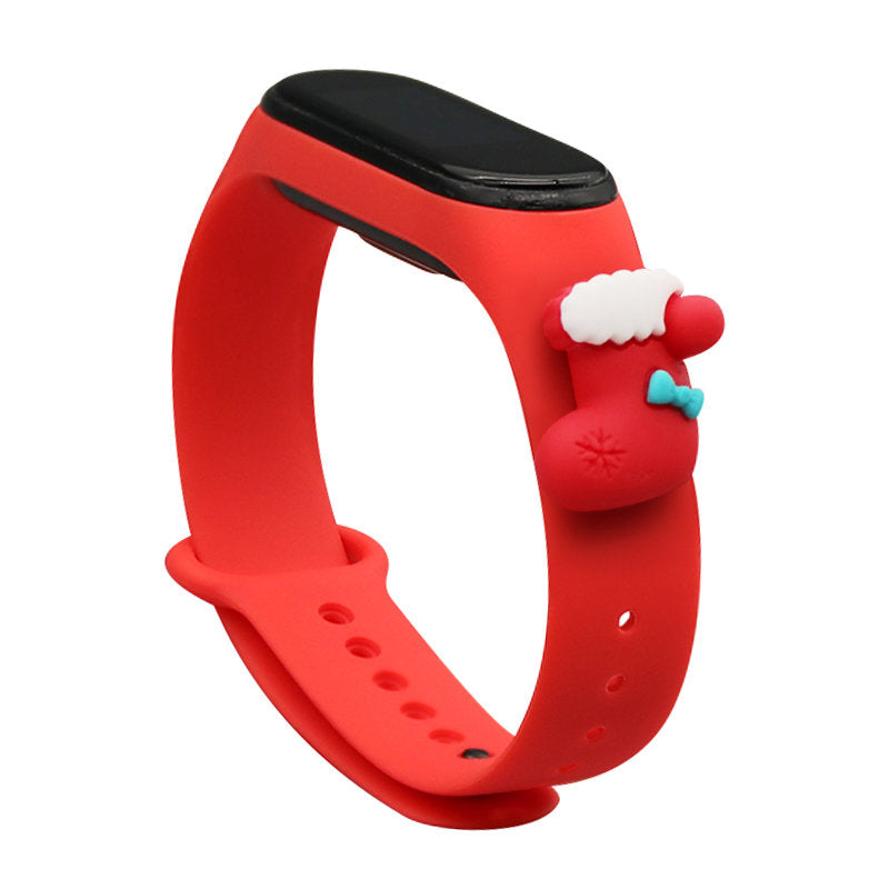 Pulseira de Natal Strap Xmas para Xiaomi Mi Band 4 / Mi Band 3, pulseira de silicone vermelha com tema natalino (meia)
