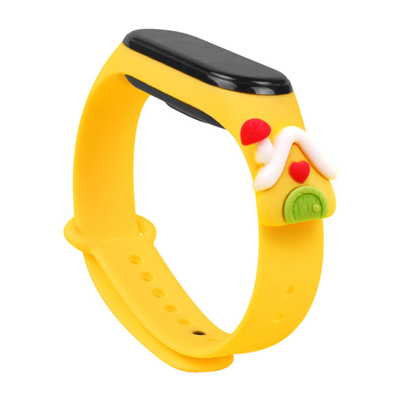 Pulseira de Natal Strap Xmas para Xiaomi Mi Band 6 / Mi Band 5, pulseira de silicone amarela com tema natalino (casinha)