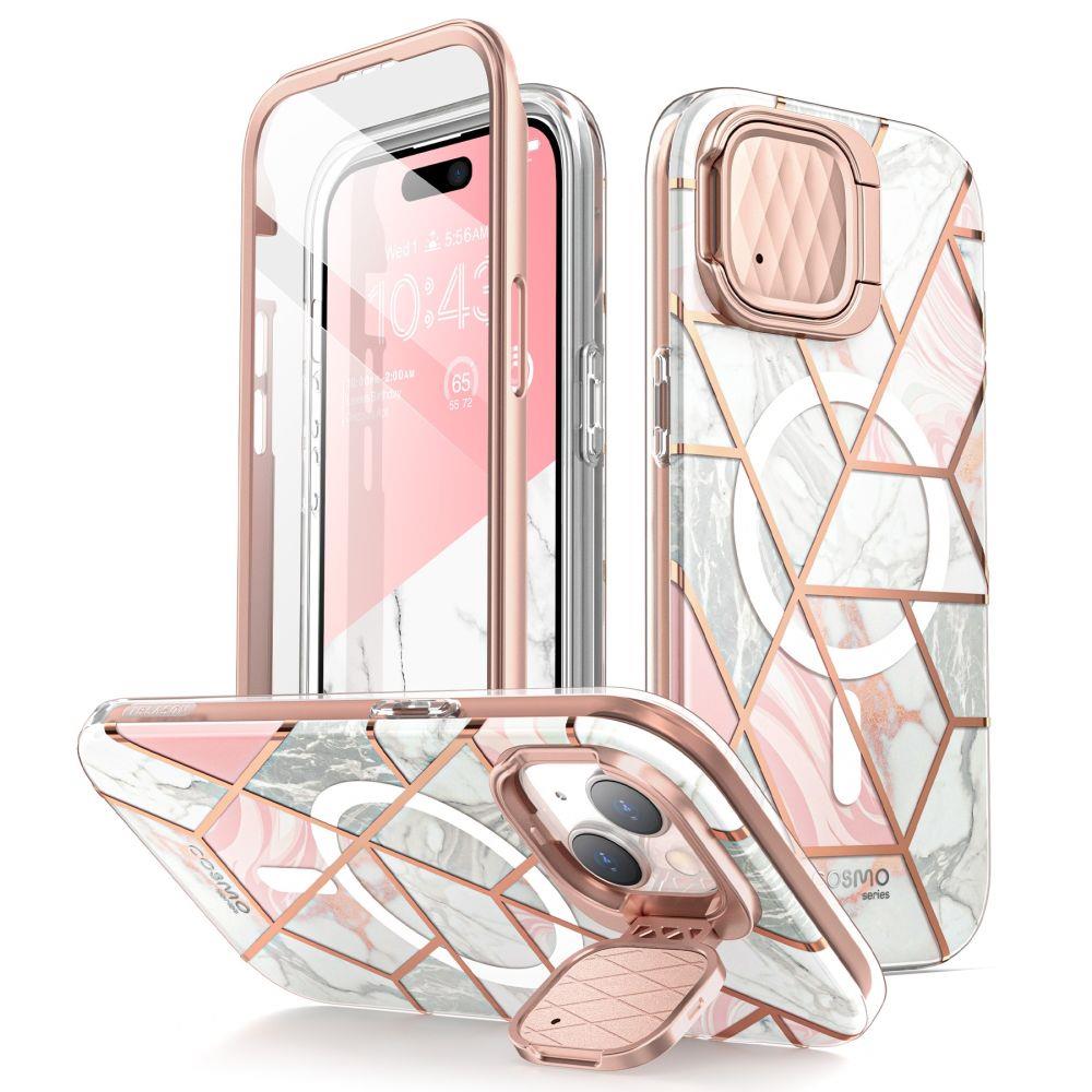 Capa Supcase Cosmo Mag com MagSafe para iPhone 15 - mármore rosa