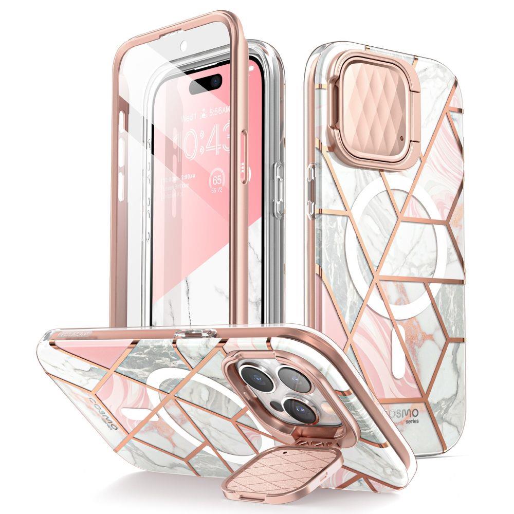Capa Supcase Cosmo Mag com MagSafe para iPhone 15 Pro - mármore rosa