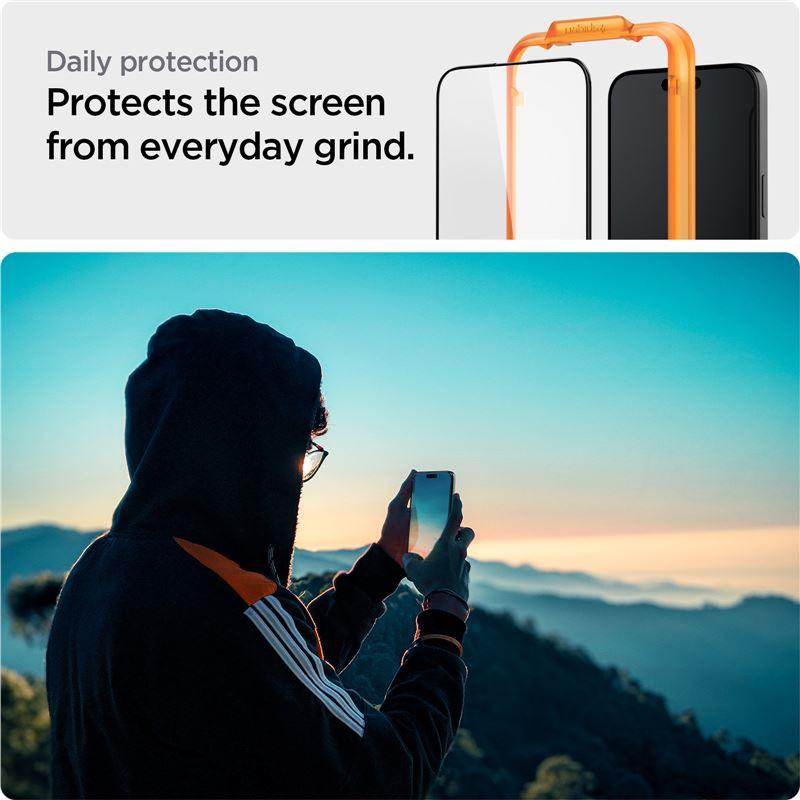 Vidro Temperado Spigen ALM Glass FC para iPhone 15 - preto, 2 peças.