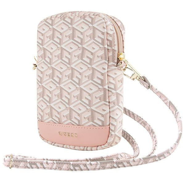 Bolsa Guess Zip GCube Bottom Stripe para telemóvel - rosa