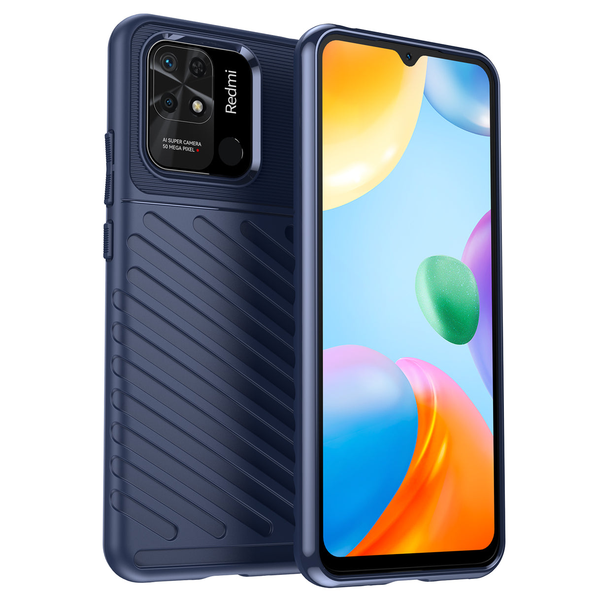 Capa protetora flexível e blindada Thunder Case para Xiaomi Redmi 10C na cor azul.