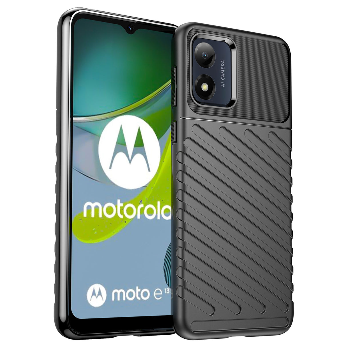 Capa Thunder Case para Motorola Moto E13, de silicone e armadura, na cor preta.