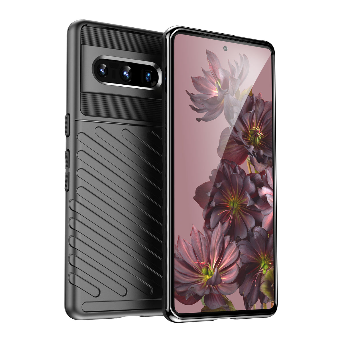 Capa protetora flexível e blindada Thunder Case para Google Pixel 7 Pro na cor preta.