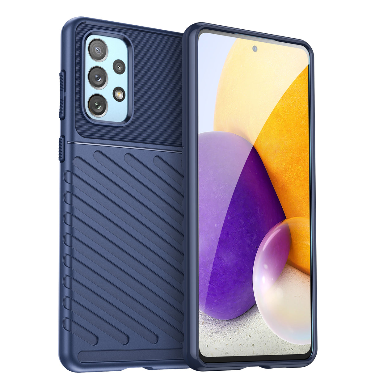 Capa protetora flexível e blindada Thunder Case para Samsung Galaxy A73 na cor azul.