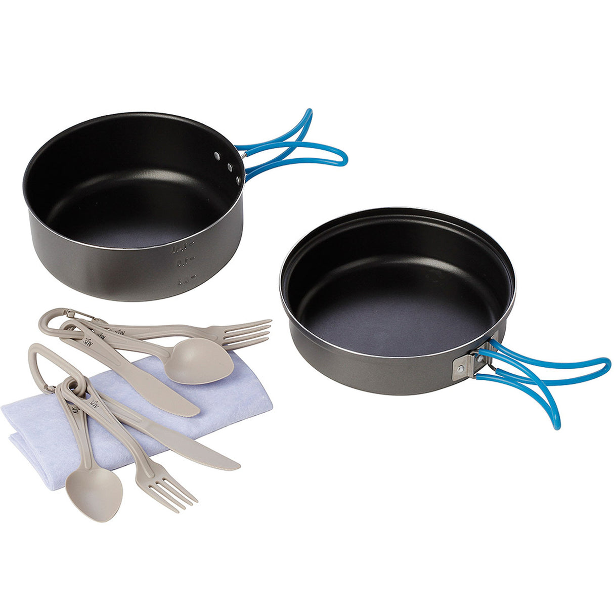 Conjunto de utensílios de viagem com talheres para 2 pessoas.