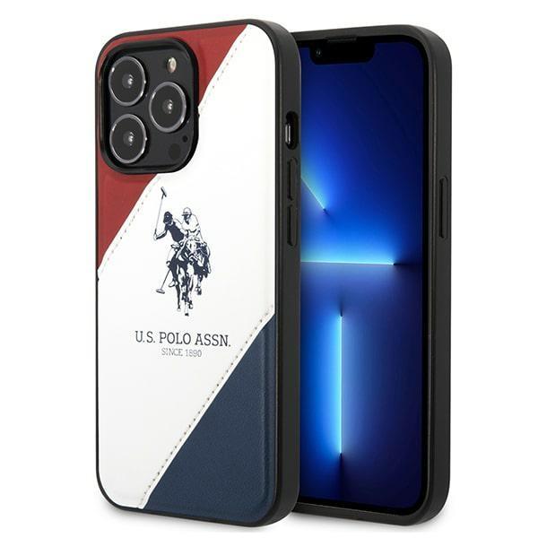 Etui U.S. Polo Assn. Tricolor em Relevo para iPhone 14 Pro - branco