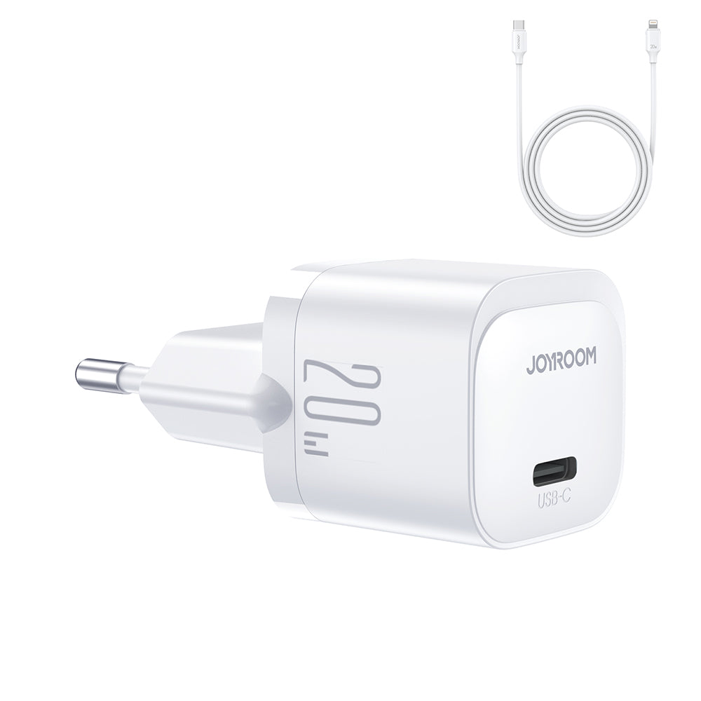 Mini carregador USB C 20W PD com cabo USB C - Lightning Joyroom JR-TCF02 - branco
