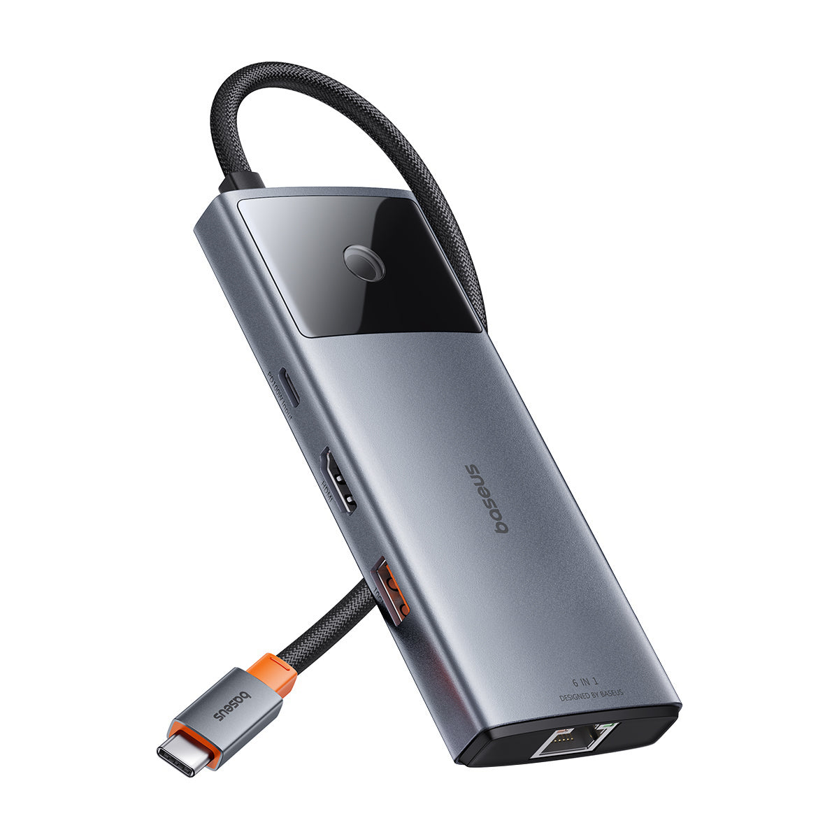 Hub USB 6 em 1 Baseus Metal Gleam Series II USB-A/USB-C/USB-C PD/HDMI/RJ45 - preto