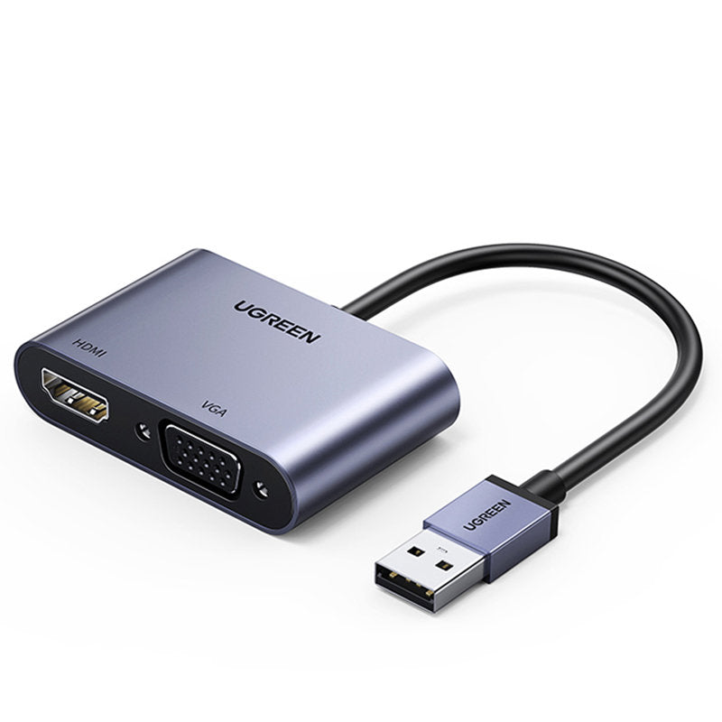 Adaptador Ugreen CM449 USB - HDMI 1.3 (1920x1080 60Hz), VGA 1.2 (1920x1080 60Hz) - cinza
