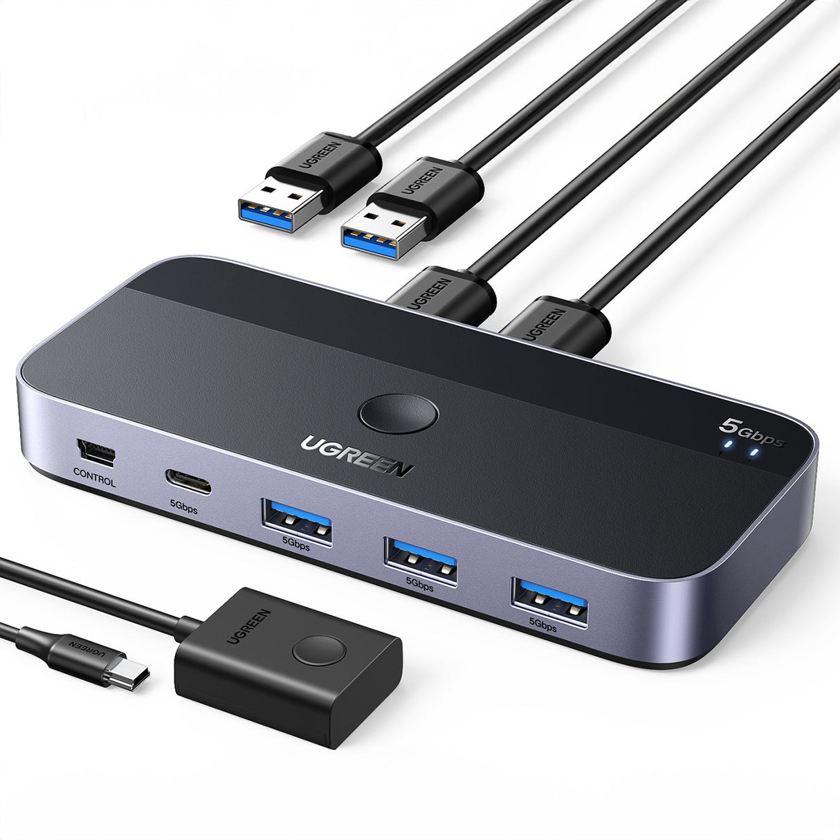 Switch Ugreen CM662 USB 3.0 2-in-4 + 2x cabo USB-A - preto