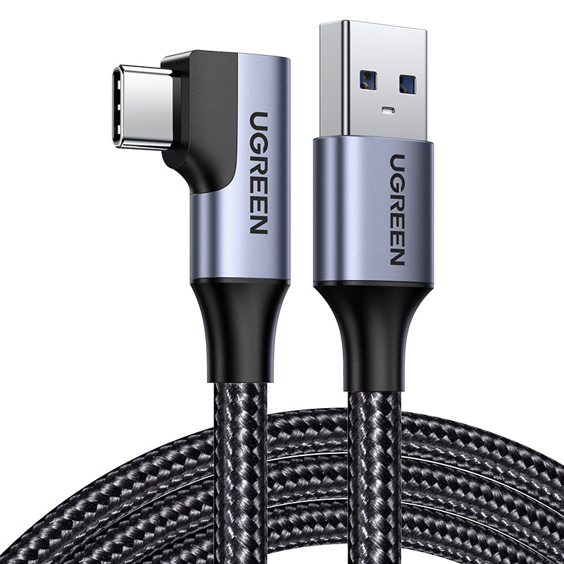 Cabo angular Ugreen US385 USB-A / USB-C 90º 5Gb/s 3A 1m - preto