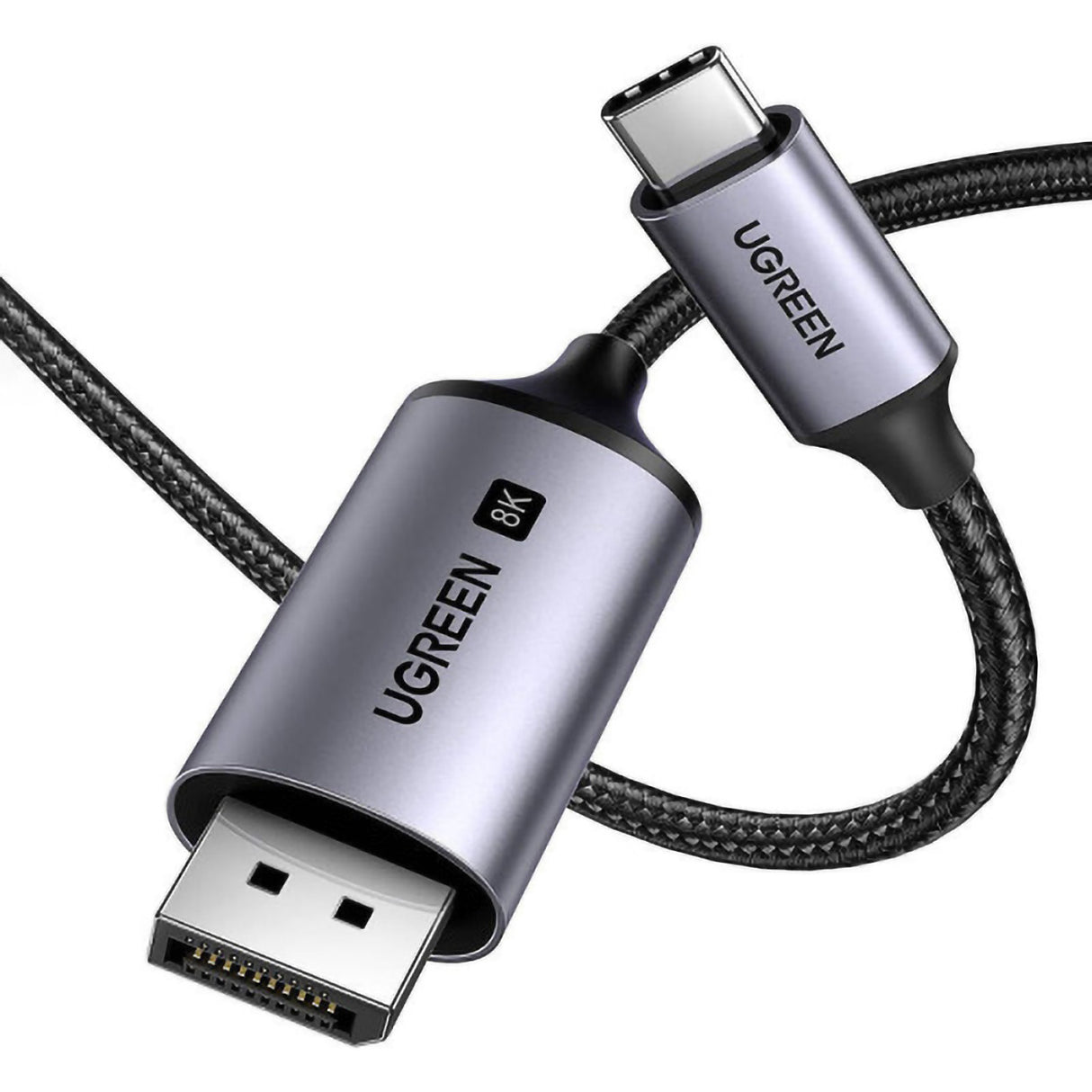 Cabo Ugreen CM556 com conectores USB-C e DisplayPort 8K de 2 metros de comprimento - cinza