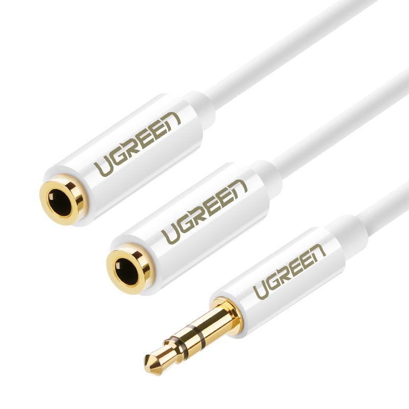 Cabo divisor Ugreen para fone de ouvido mini jack 3,5 mm - 2 x mini jack 3,5 mm (2 x saída estéreo) 20 cm branco (AV134)
