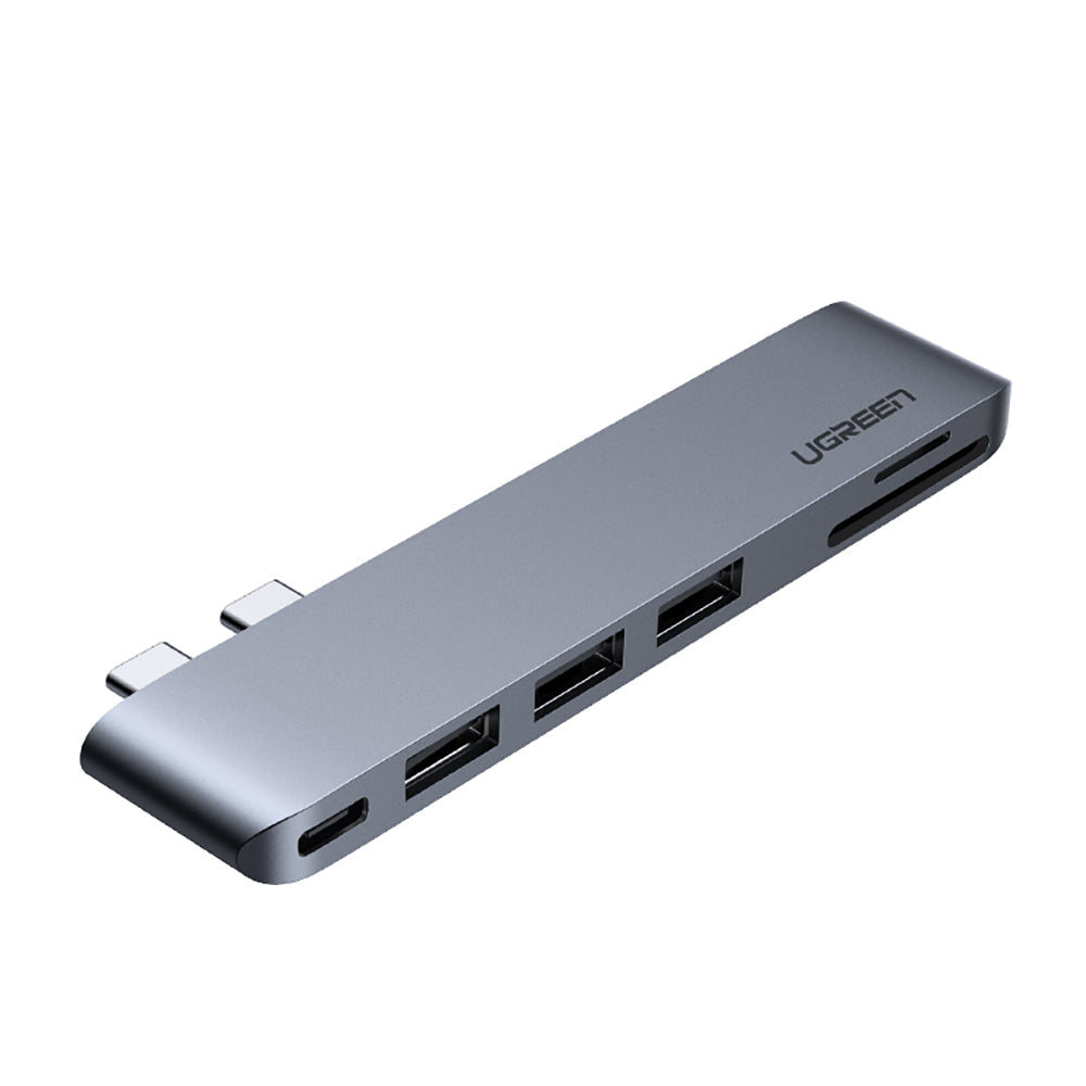Ugreen Hub Multifuncional 2x USB Tipo C para 3x USB 3.0 / TF / SD / USB Tipo C para MacBook Pro / Air cinza (CM251 60560)
