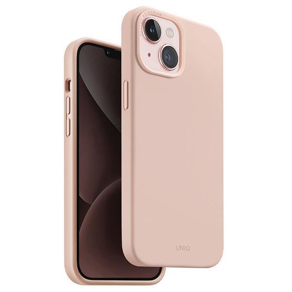 Estojo UNIQ Lino Hue Magclick para carregamento do iPhone 15 - rosa