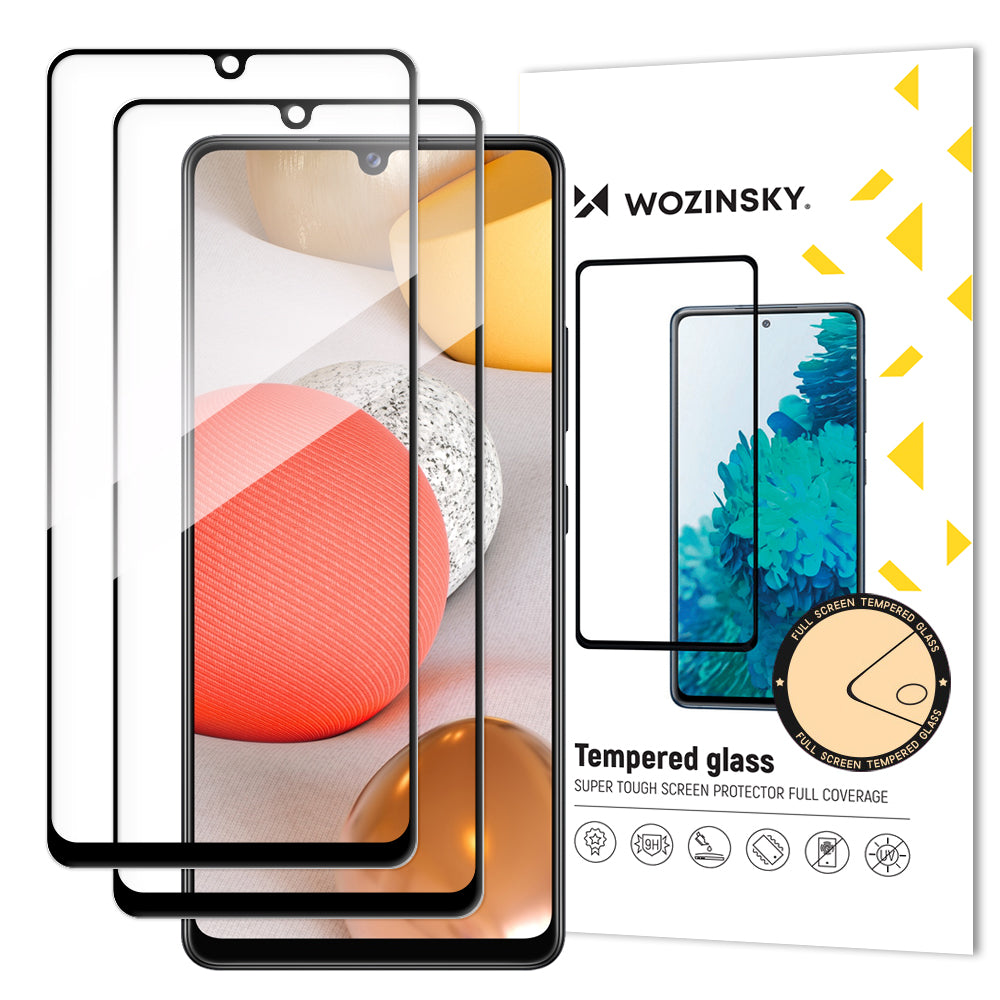Wozinsky conjunto de 2x vidro temperado super resistente Full Glue para tela inteira com moldura compatível com capa para Samsung Galaxy A42 5G preto