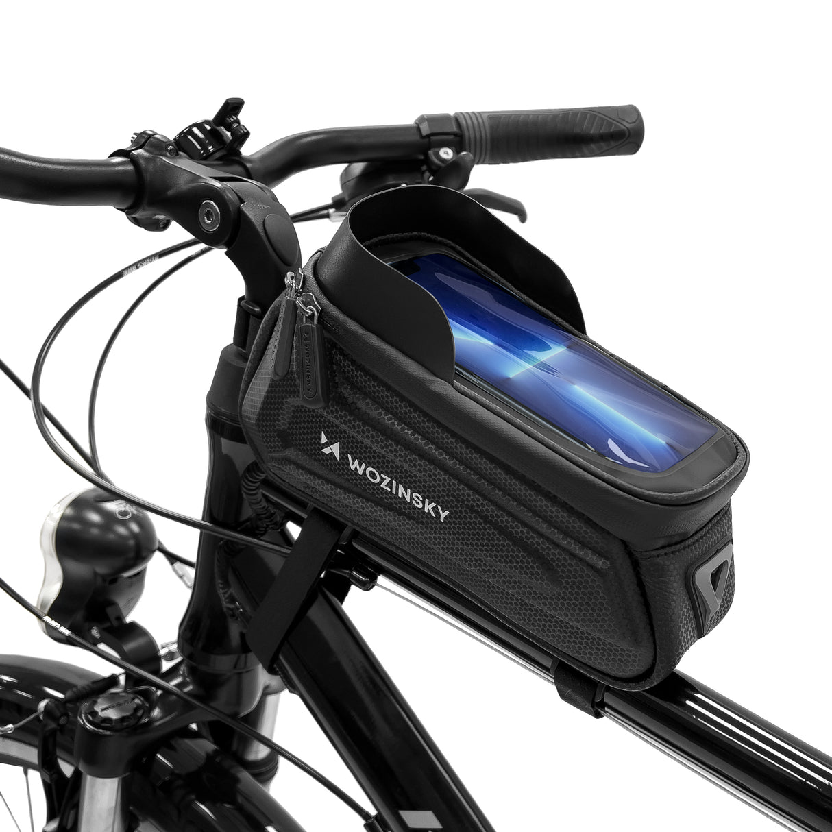 Wozinsky bolsa de bicicleta para quadro com estojo para telefone 1,7 l preta (WBB28BK)