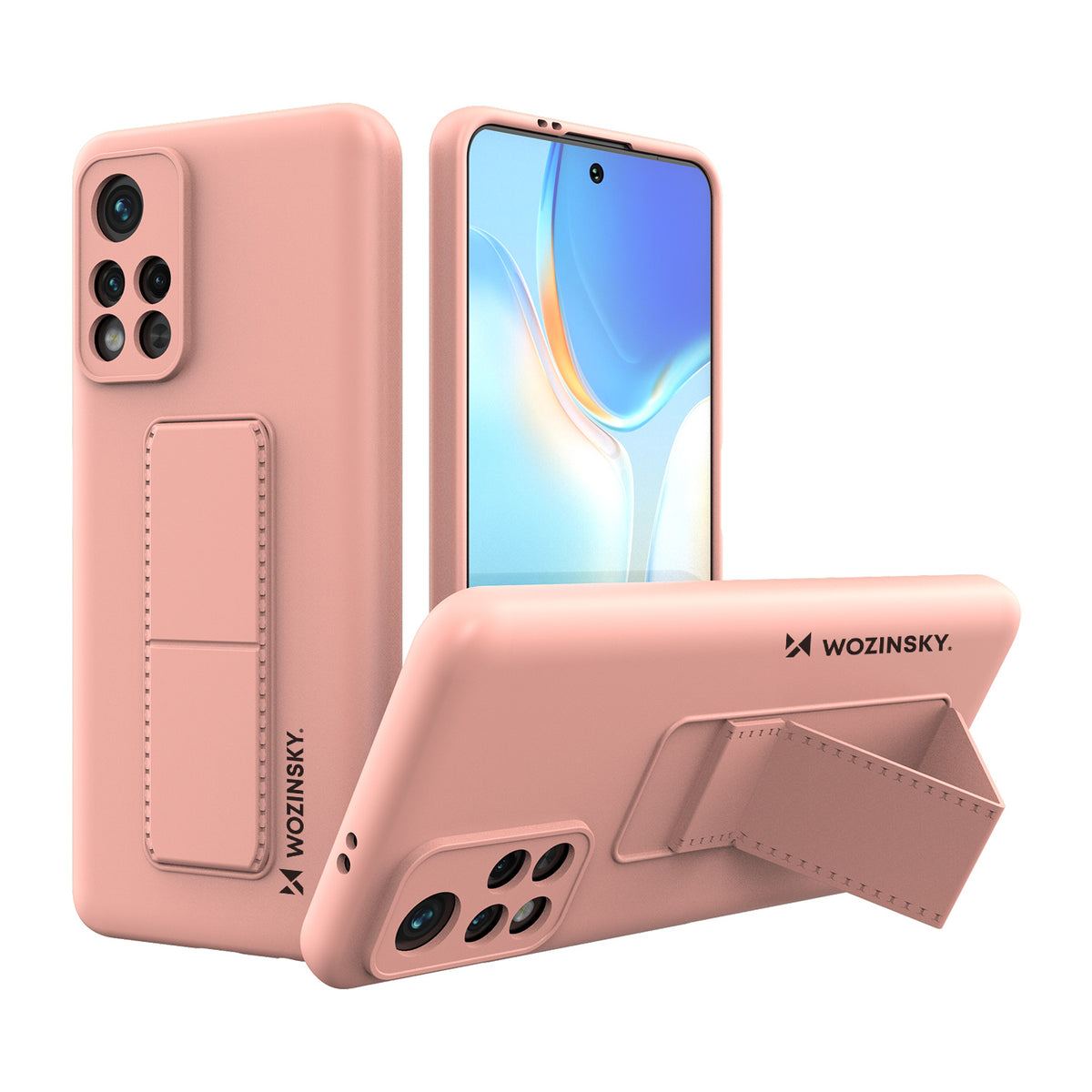 Capa Wozinsky Kickstand de silicone com suporte para Xiaomi Poco M4 Pro 5G rosa