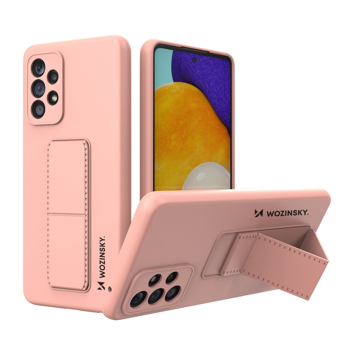 Capa Wozinsky Kickstand de silicone com suporte para Samsung Galaxy A73 rosa.
