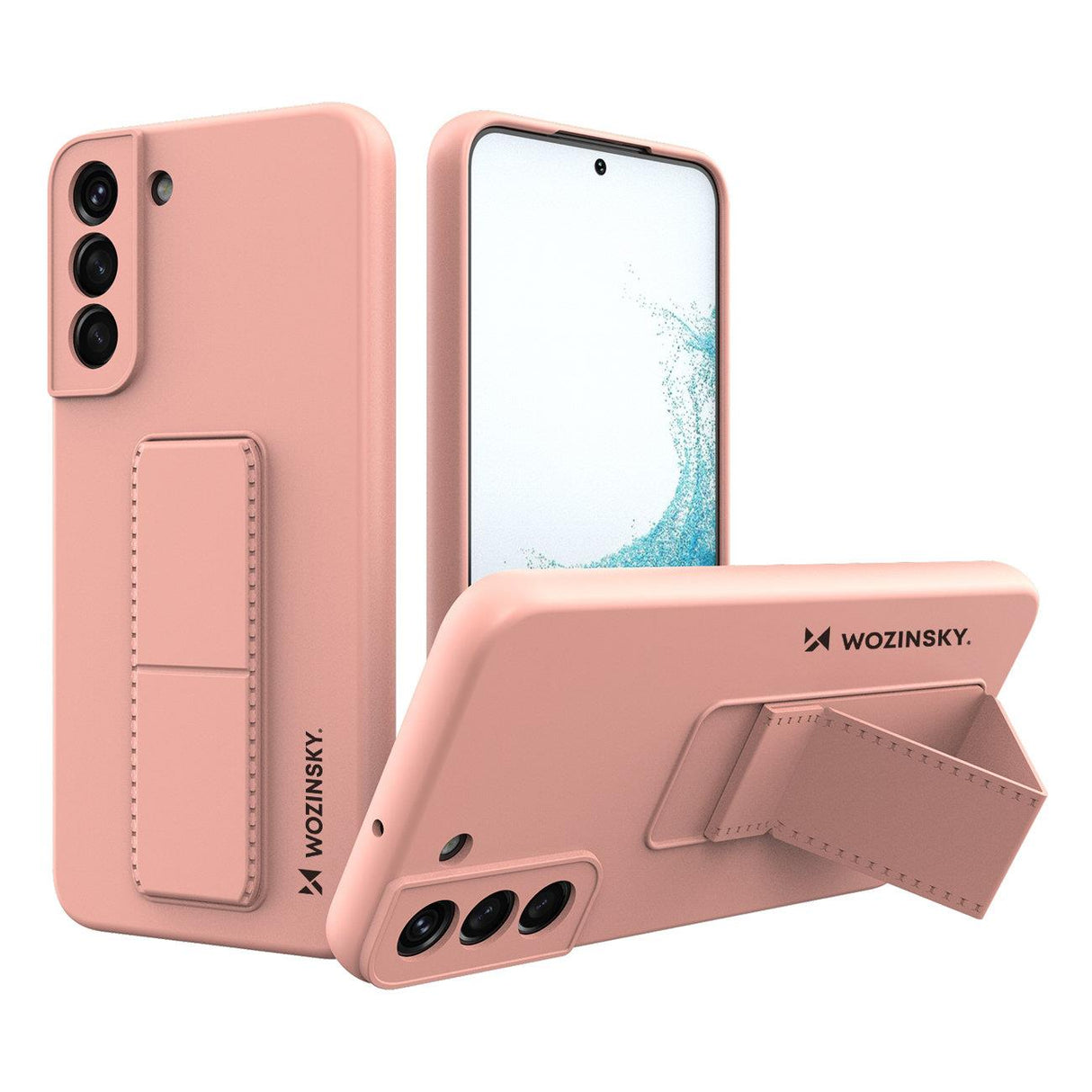 Capa Wozinsky Kickstand de silicone com suporte para Samsung Galaxy S22+ na cor rosa.
