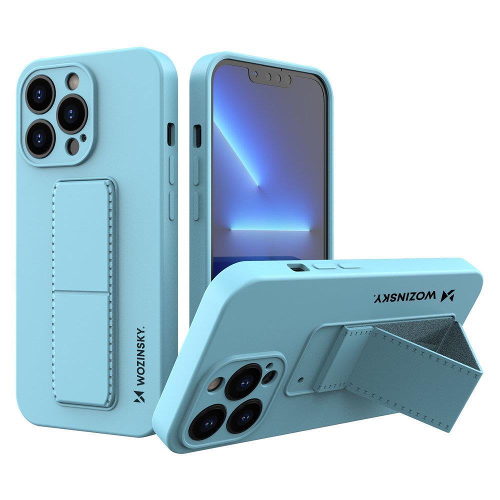 Capa Wozinsky Kickstand de silicone com suporte para iPhone 13 Pro na cor azul claro.