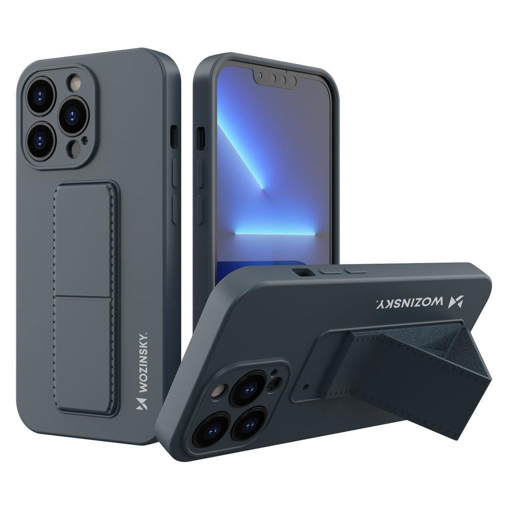 Capa Wozinsky Kickstand de silicone com suporte para iPhone 13 Pro na cor azul marinho.