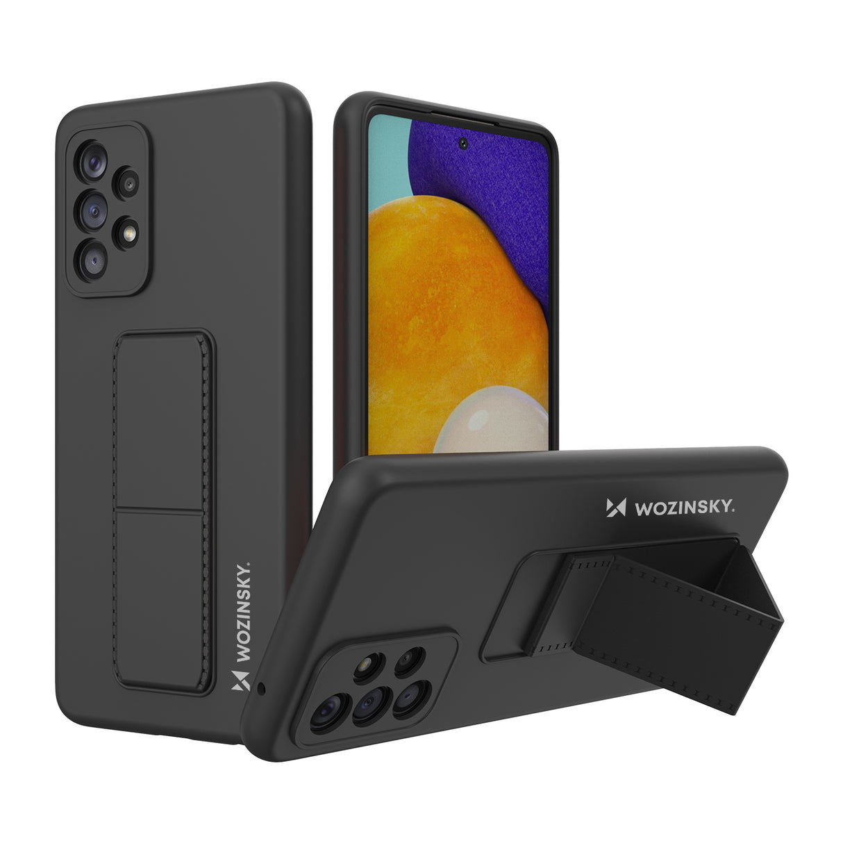 Capa Wozinsky Kickstand de silicone com suporte para Samsung Galaxy A73, na cor preta.