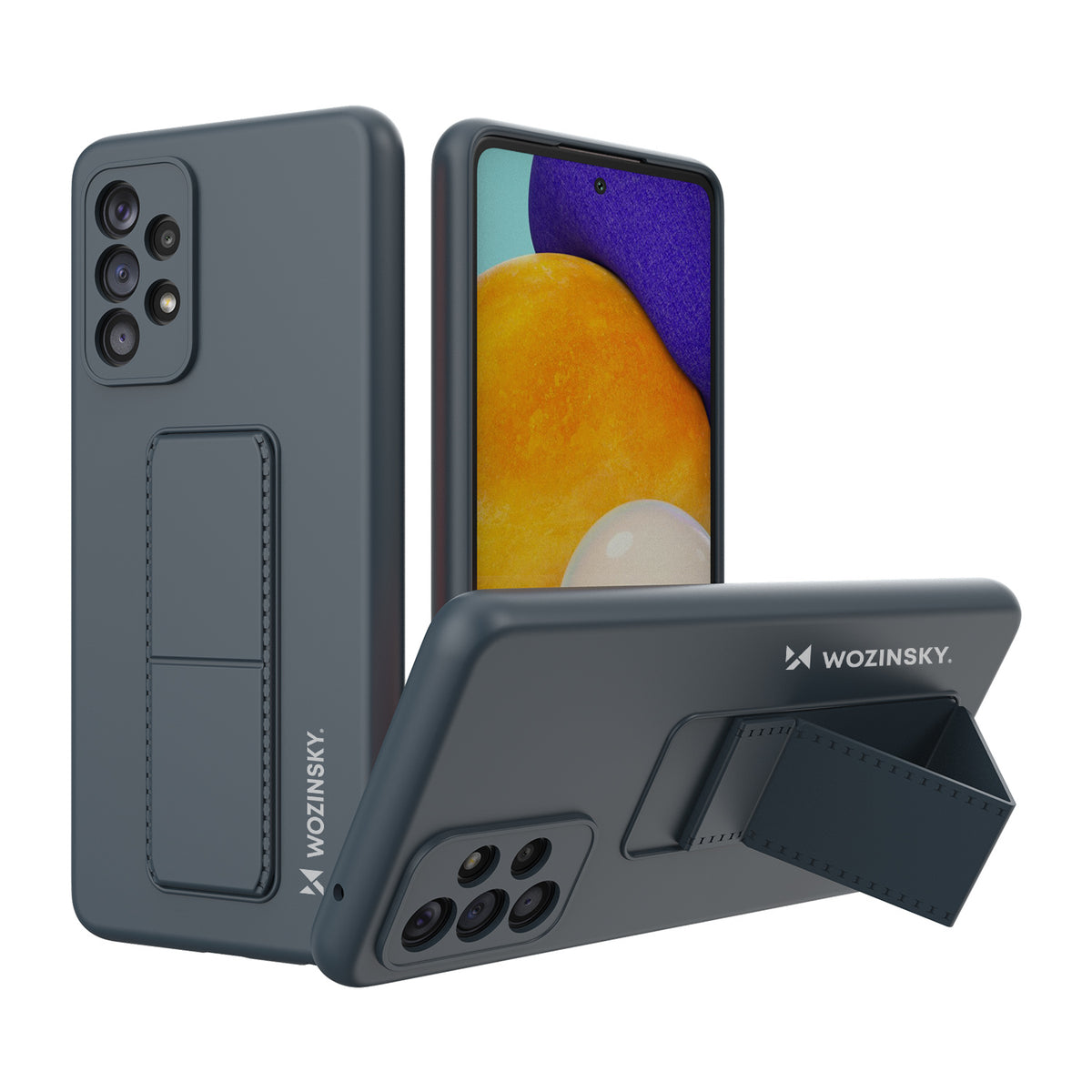 Capa Wozinsky Kickstand de silicone com suporte para Samsung Galaxy A73 na cor azul marinho.