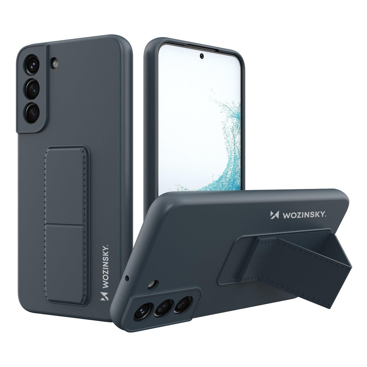 Capa Wozinsky Kickstand de silicone com suporte para Samsung Galaxy S22+ na cor azul-marinho.