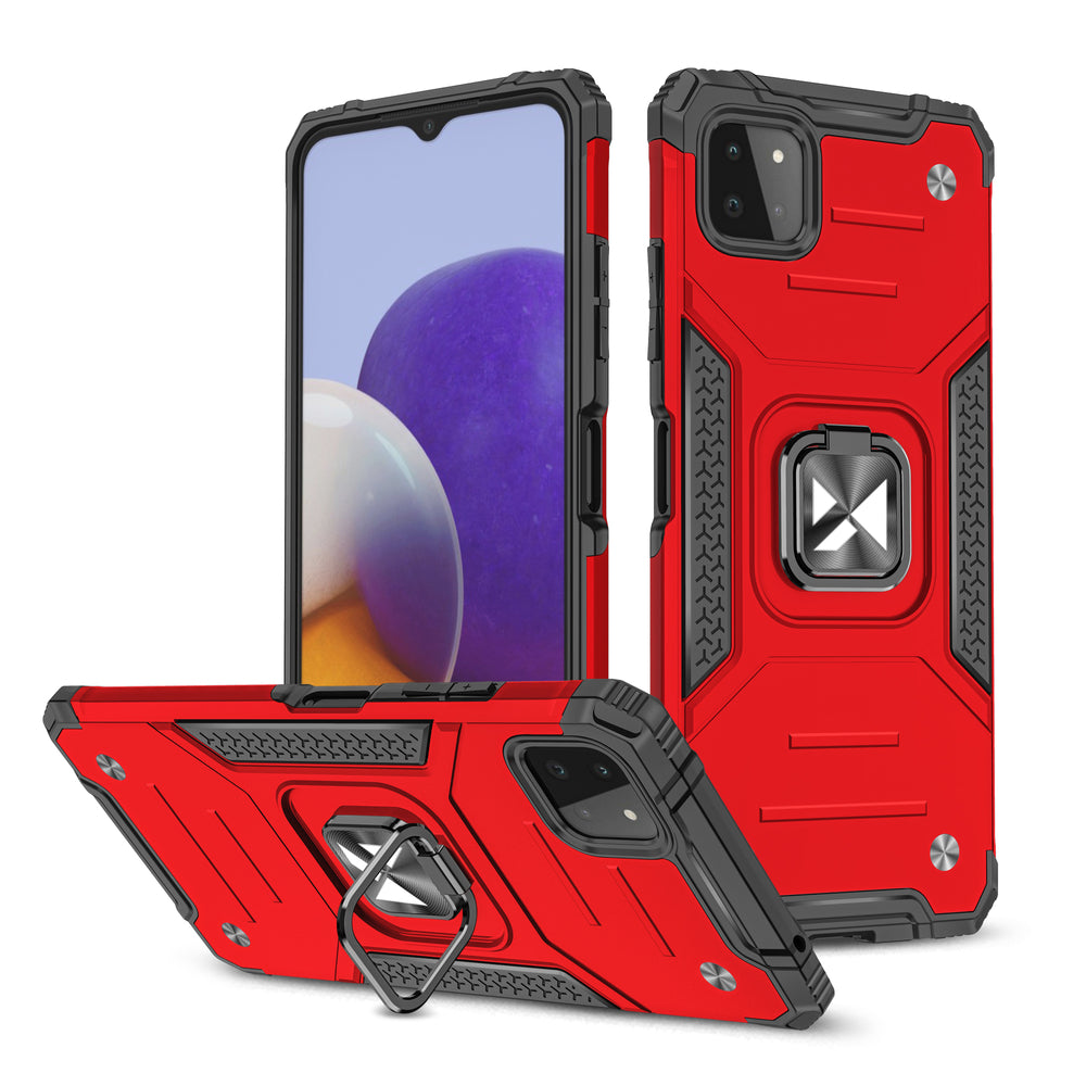 Capa híbrida blindada Wozinsky Ring Armor + suporte magnético para Samsung Galaxy A22 4G vermelho