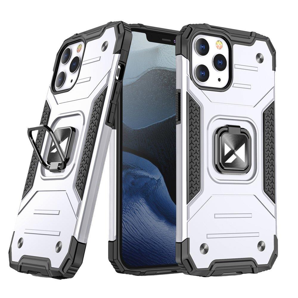 Capa híbrida blindada Wozinsky Ring Armor + suporte magnético para iPhone 13 Pro Max prateado