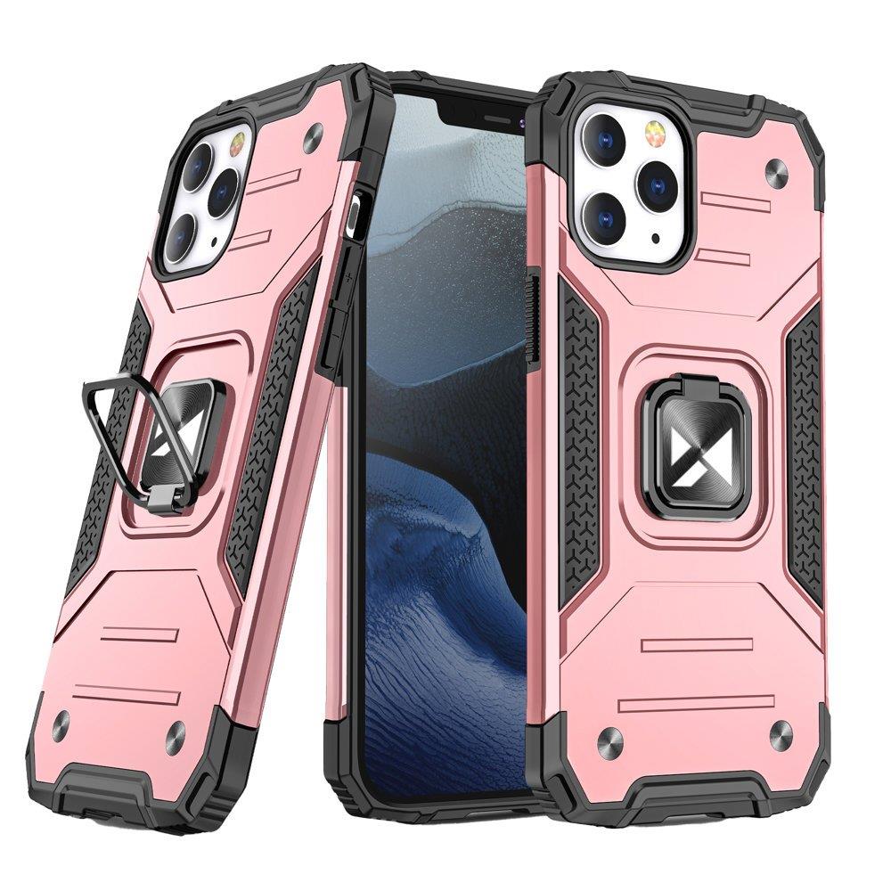 Capa híbrida blindada Wozinsky Ring Armor + suporte magnético para iPhone 13 mini cor rosa